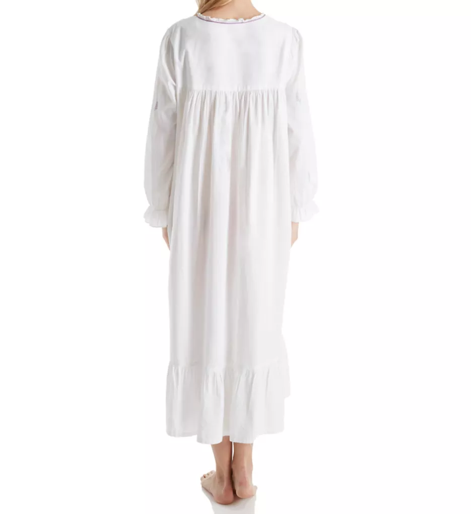 100% Cotton Woven Embroidery Long Sleeve Gown White/Lavender S