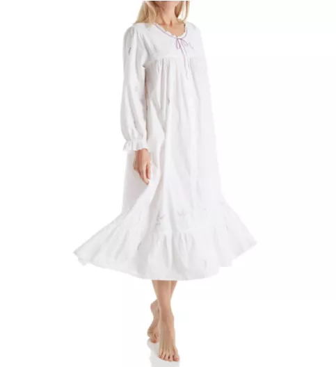 La Cera 100% Cotton Woven Embroidery Long Sleeve Gown 1283R