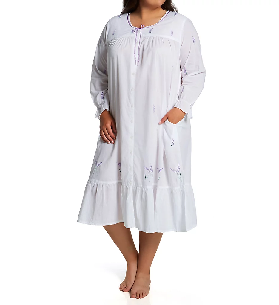 Plus 100% Cotton Woven Embroidery Long Sleeve Gown