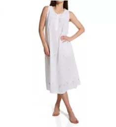 100% Cotton Woven Sleeveless Long Nightgown White M