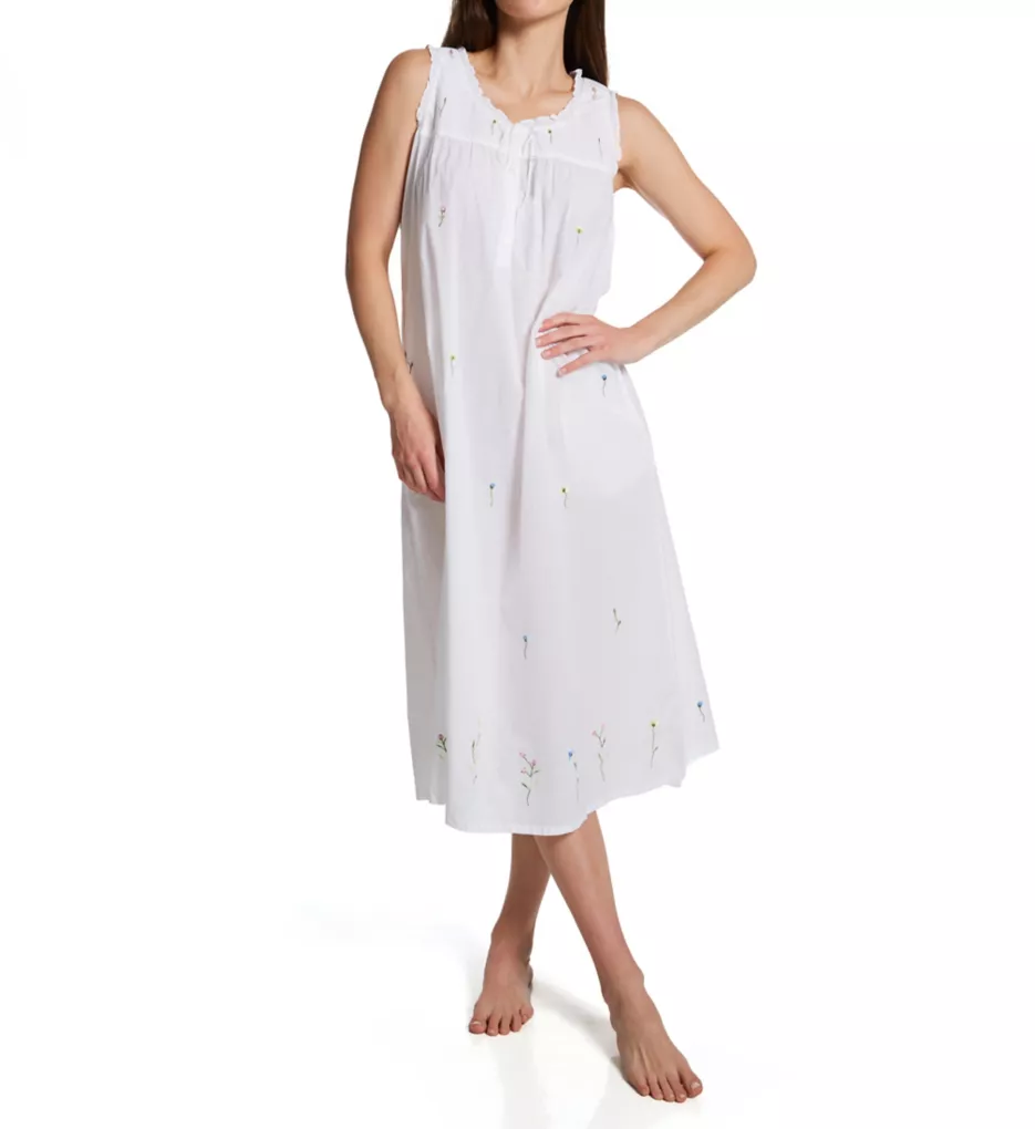 La Cera 100% Cotton Woven Sleeveless Long Nightgown 1286G