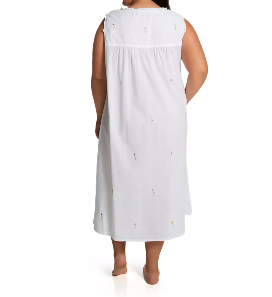 Plus 100% Cotton Woven Sleeveless Long Nightgown White 1X