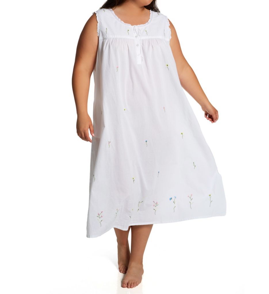 Plus 100% Cotton Woven Sleeveless Long Nightgown