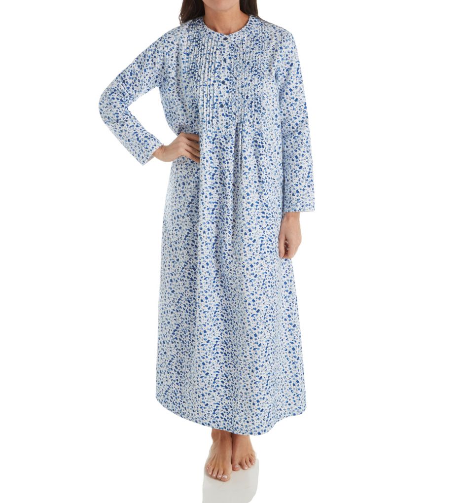 100% Cotton Long Sleeve Pleat Front Gown-fs