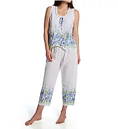 100% Cotton Woven Sleeveless Printed Pajama Set Blue S