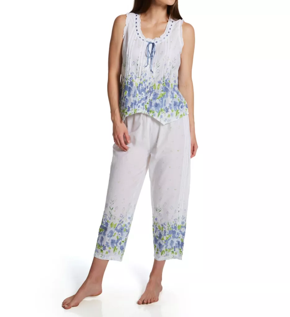 100% Cotton Woven Sleeveless Printed Pajama Set Blue S