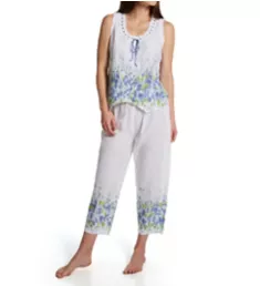 100% Cotton Woven Sleeveless Printed Pajama Set Blue S