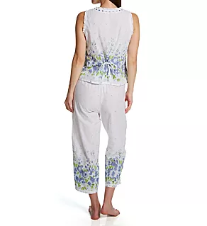 100% Cotton Woven Sleeveless Printed Pajama Set Blue S