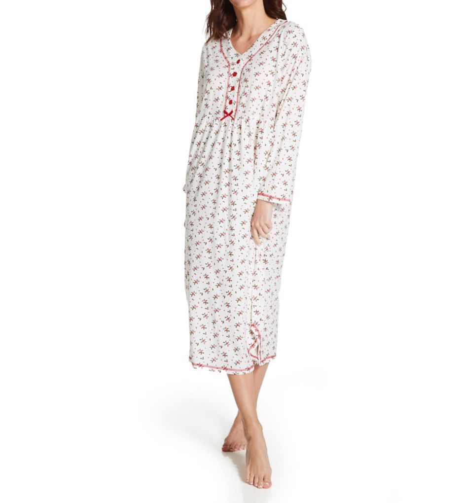 Cotton Knit 3/4 Button Front Gown-fs