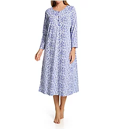 Cotton Knit Long Sleeve Nightgown Blue/White Floral S