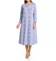 Cotton Knit Long Sleeve Nightgown Blue/White Floral S