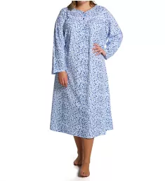 Plus Cotton Knit Long Sleeve Nightgown Blue/White Floral 1X