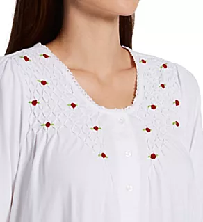 100% Cotton Knit Red Rose Long Sleeve Gown