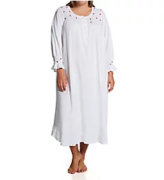 Plus 100% Cotton Knit Red Rose Long Sleeve Gown White 1X