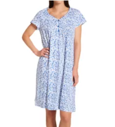 Cotton Knit Short Sleeve Sleepshirt Blue/White Floral L