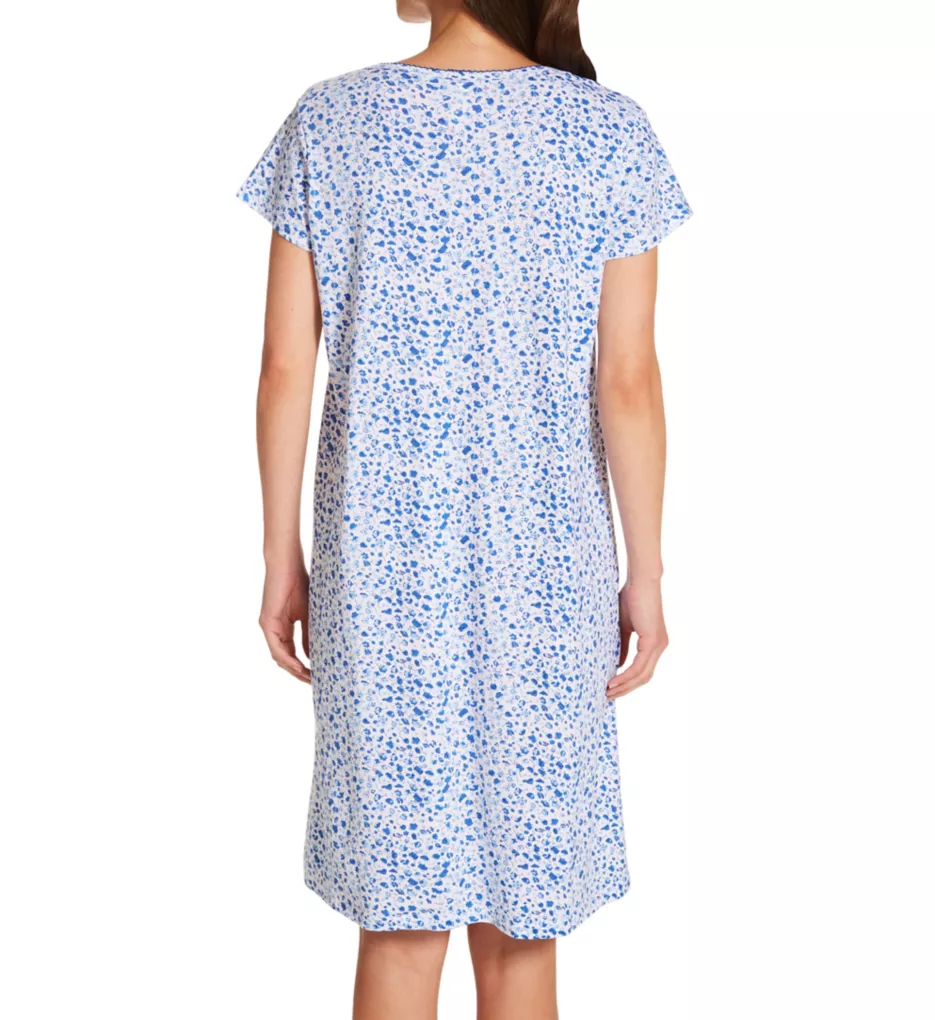 Cotton Knit Short Sleeve Sleepshirt Blue/White Floral L