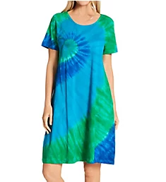 100% Cotton Bold Knit Lounge Dress Blue/Turquoise/Green S