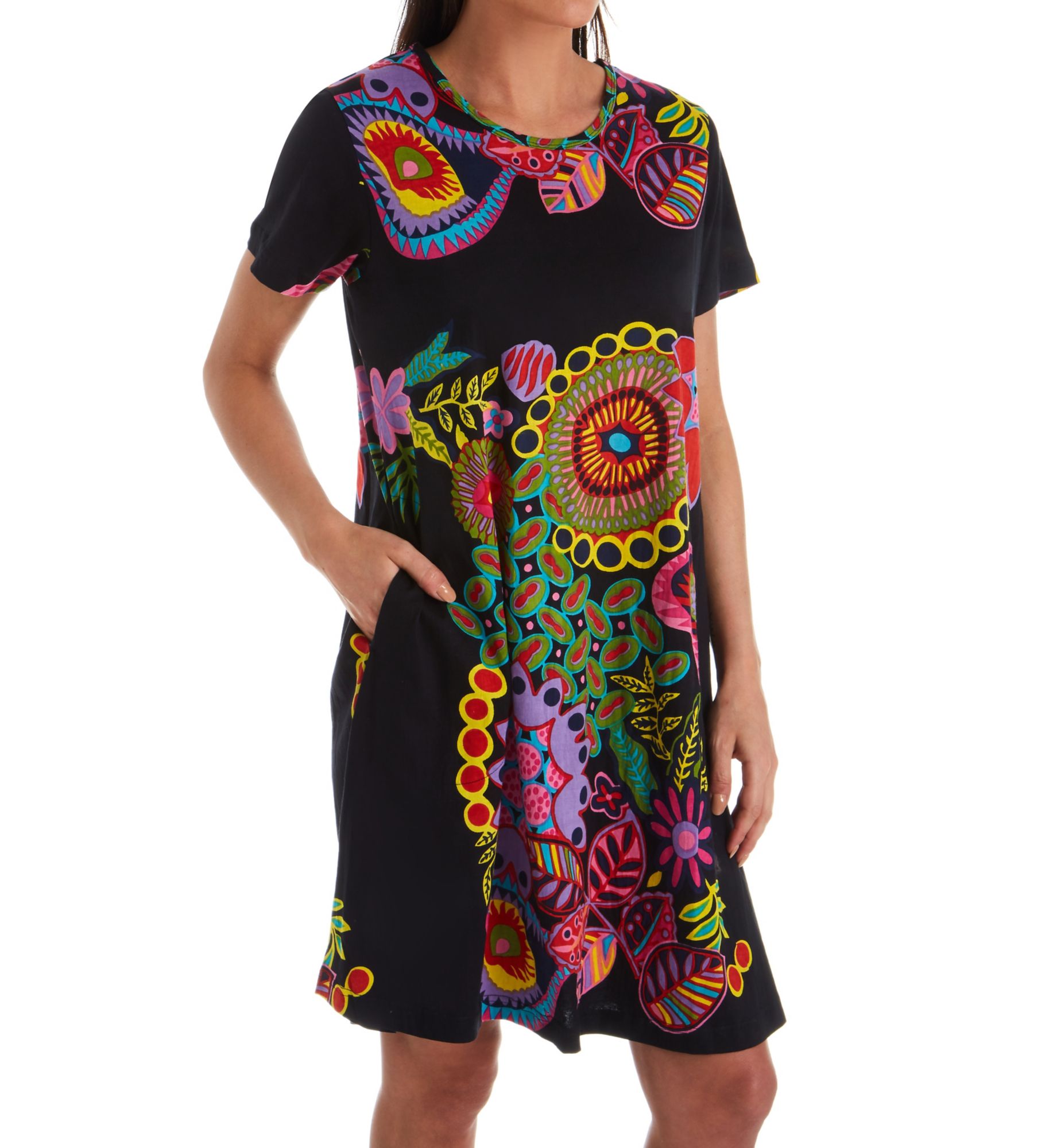 La Cera Women's 100% Cotton Bold Knit Lounge Dress in Black | Size: XL | HerRoom.com