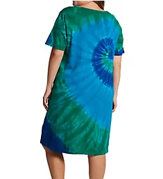 Plus 100% Cotton Bold Knit Lounge Dress Blue/Turquoise/Green 1X