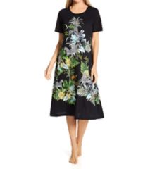 La Cera Women's 100% Cotton Knit Short Sleeve Lounge Dress in Black/Pink | Size: Small | HerRoom.com