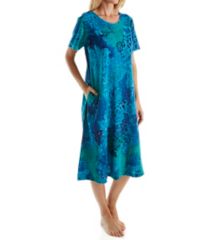 Women's La Cera 2523 100% Cotton Knit Short Sleeve Lounge Dress, Size: XL, Blue