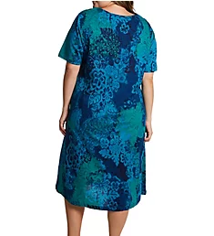 Plus 100% Cotton Knit Short Sleeve Lounge Dress blue 1X