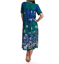 Button Front Rayon Long Lounge Dress Teal/Blue S