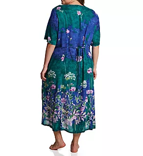 Plus Button Front Rayon Long Lounge Dress Teal/Blue 2X