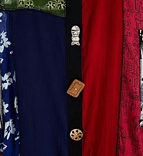 Button Front Patchwork Rayon Lounge Dress