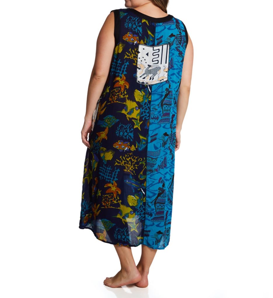 La Cera Plus Button Front Patchwork Rayon Lounge Dress 2746X - Image 2