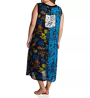 Plus Button Front Patchwork Rayon Lounge Dress Red 2X