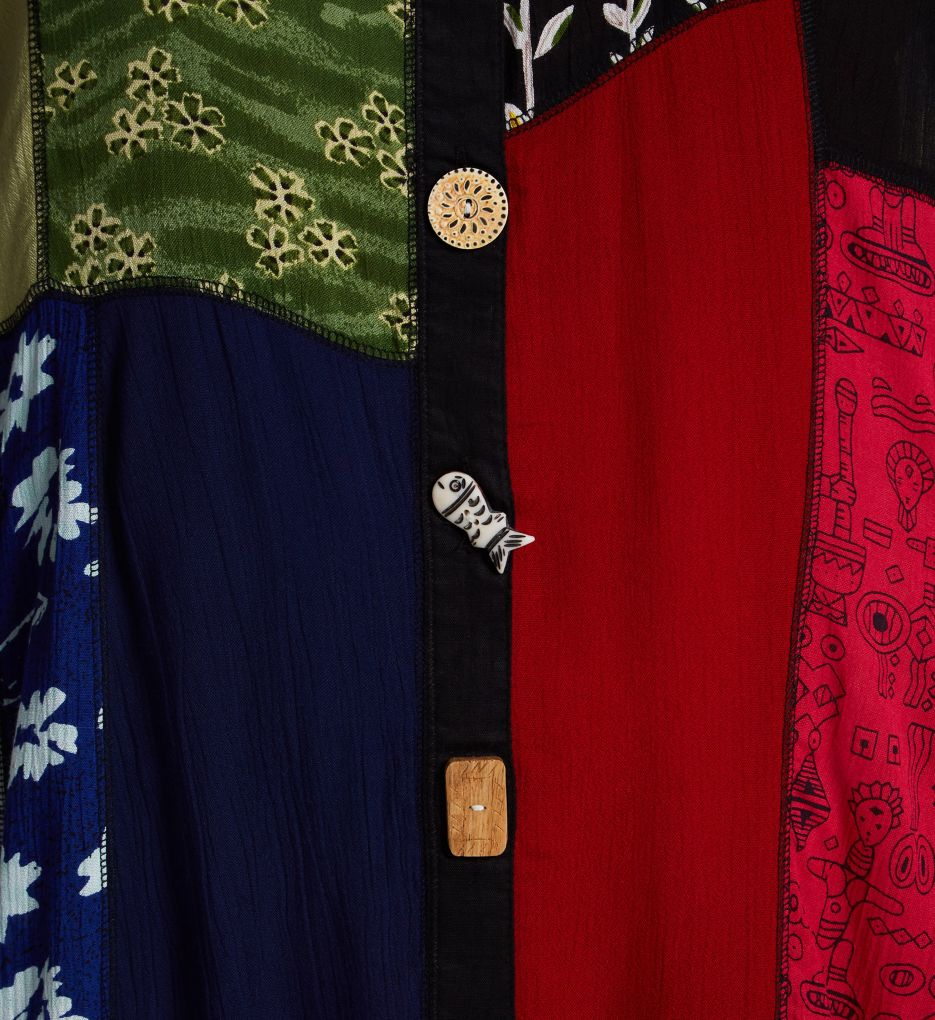 La Cera Plus Button Front Patchwork Rayon Lounge Dress 2746X - Image 3