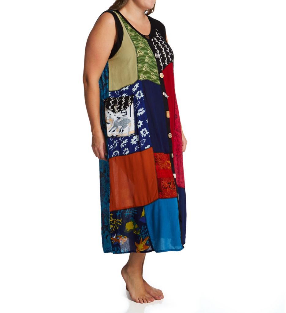 La Cera Plus Button Front Patchwork Rayon Lounge Dress 2746X - Image 1