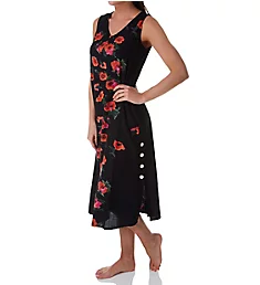 Sleeveless Rayon Floral Lounge Dress Black/Red S