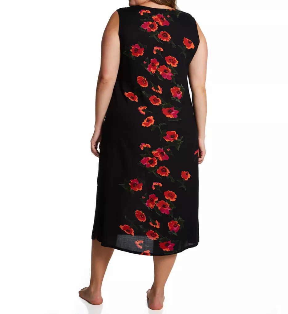 Plus Sleeveless Rayon Floral Lounge Dress Black/Red 1X