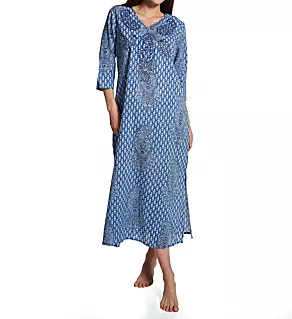 100% Cotton Sequin Caftan Blue Paisley S