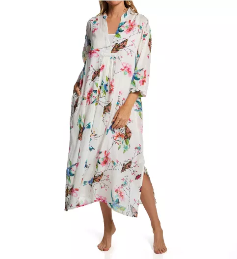 La Cera 100% Cotton Voile Lined Hummingbird Print Caftan 3055