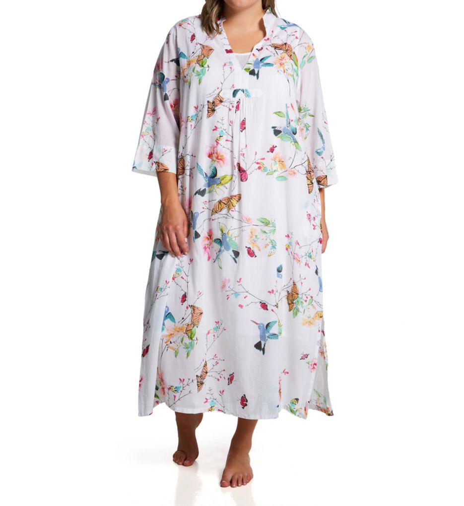 Plus 100 Cotton Voile Lined Hummingbird Caftan