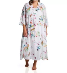 Plus 100% Cotton Voile Lined Hummingbird Caftan White/Hummingbird 1X