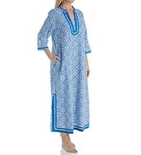 100% Cotton Woven Tile Print Caftan Blue S