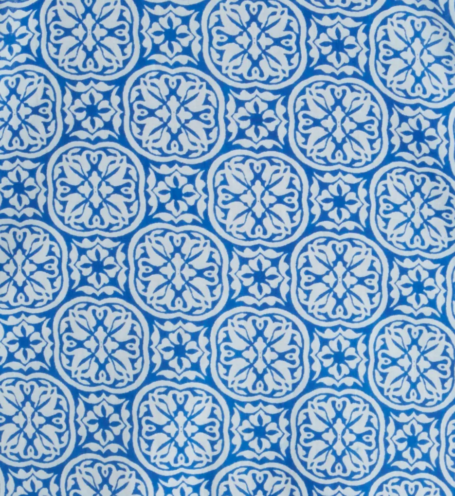 100% Cotton Woven Tile Print Caftan Blue S