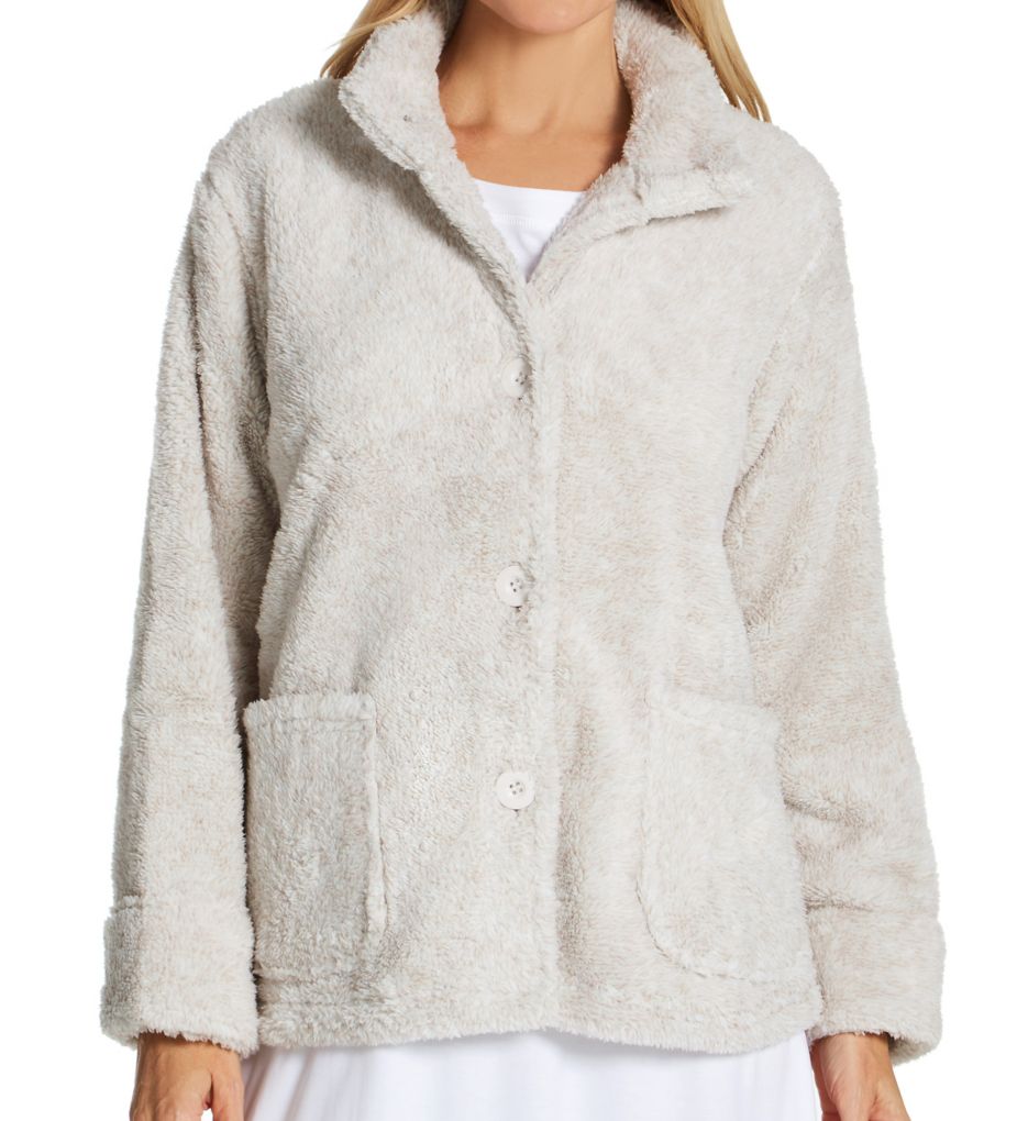 La Cera 100% Polyester Fleece Bed Jacket Taupe XL  - Image 1