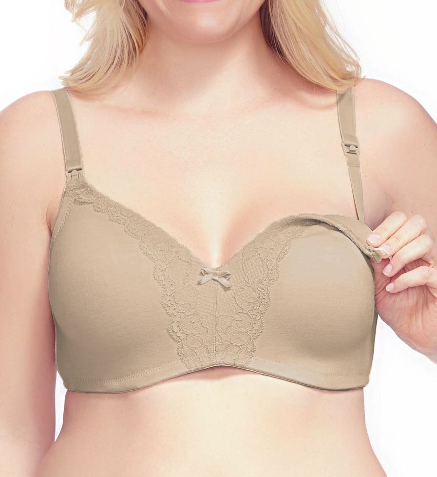 La Leche League Women's Heavenly Wireless Padded Nursing Bra with Lace in Beige | Size: 42DDD | HerRoom.com