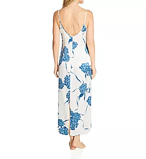 Seta Silk Printed Long Nightgown Off White/Dusty Blue S