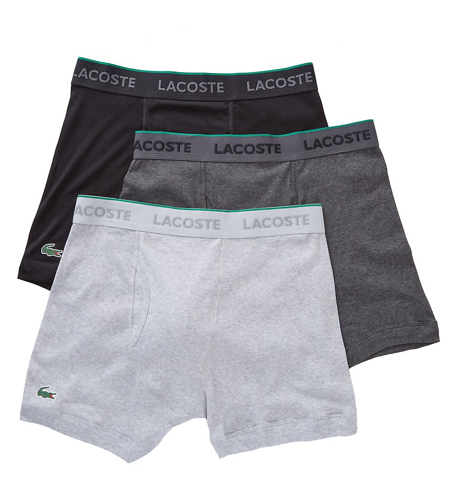 Lacoste RAM8201 Essentials 100% Cotton Boxer Briefs - 3 Pack (Black/Charcoal/Grey)