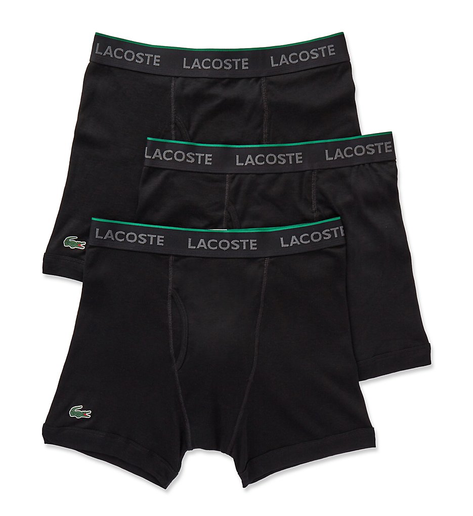 Lacoste RAM8201 Essentials 100% Cotton Boxer Briefs - 3 Pack (Black)