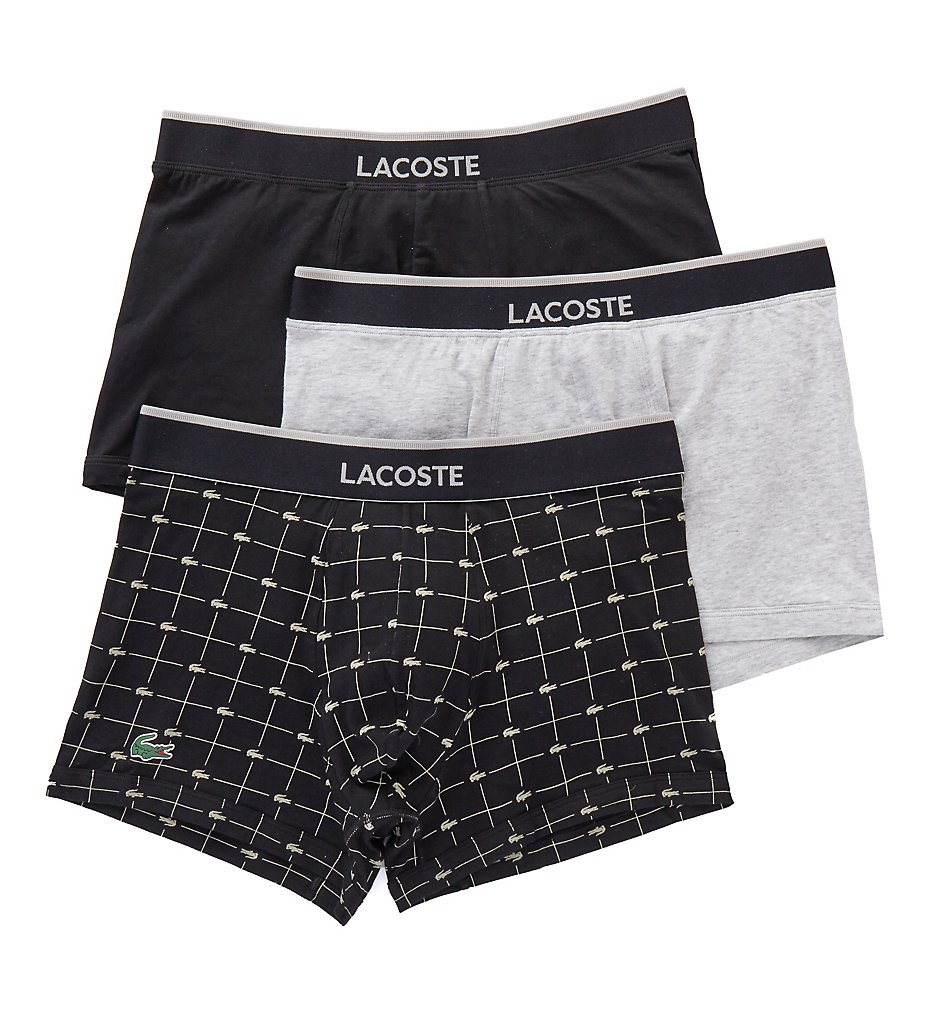 Lacoste RAM8313 Colours Cotton Stretch Signature Trunks - 3 Pack (Grey/Croc/Black)