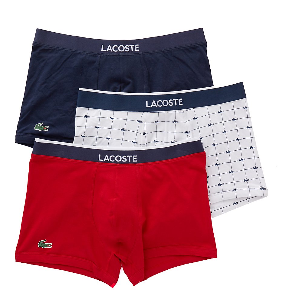 Lacoste RAM8313 Colours Cotton Stretch Signature Trunks - 3 Pack (Navy/Croc/Red)