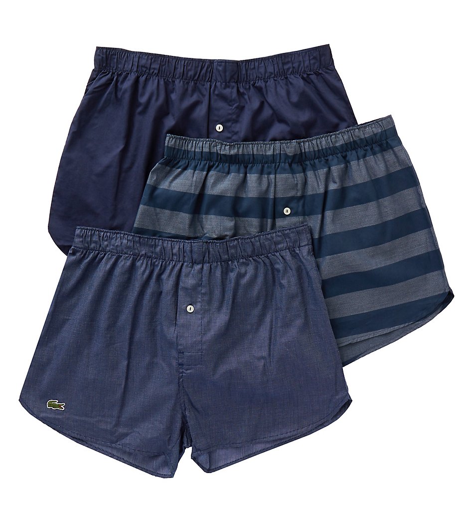 Lacoste RAM8616 Authentics Woven Boxer - 3 Pack (Navy/Chambrey/Blue)