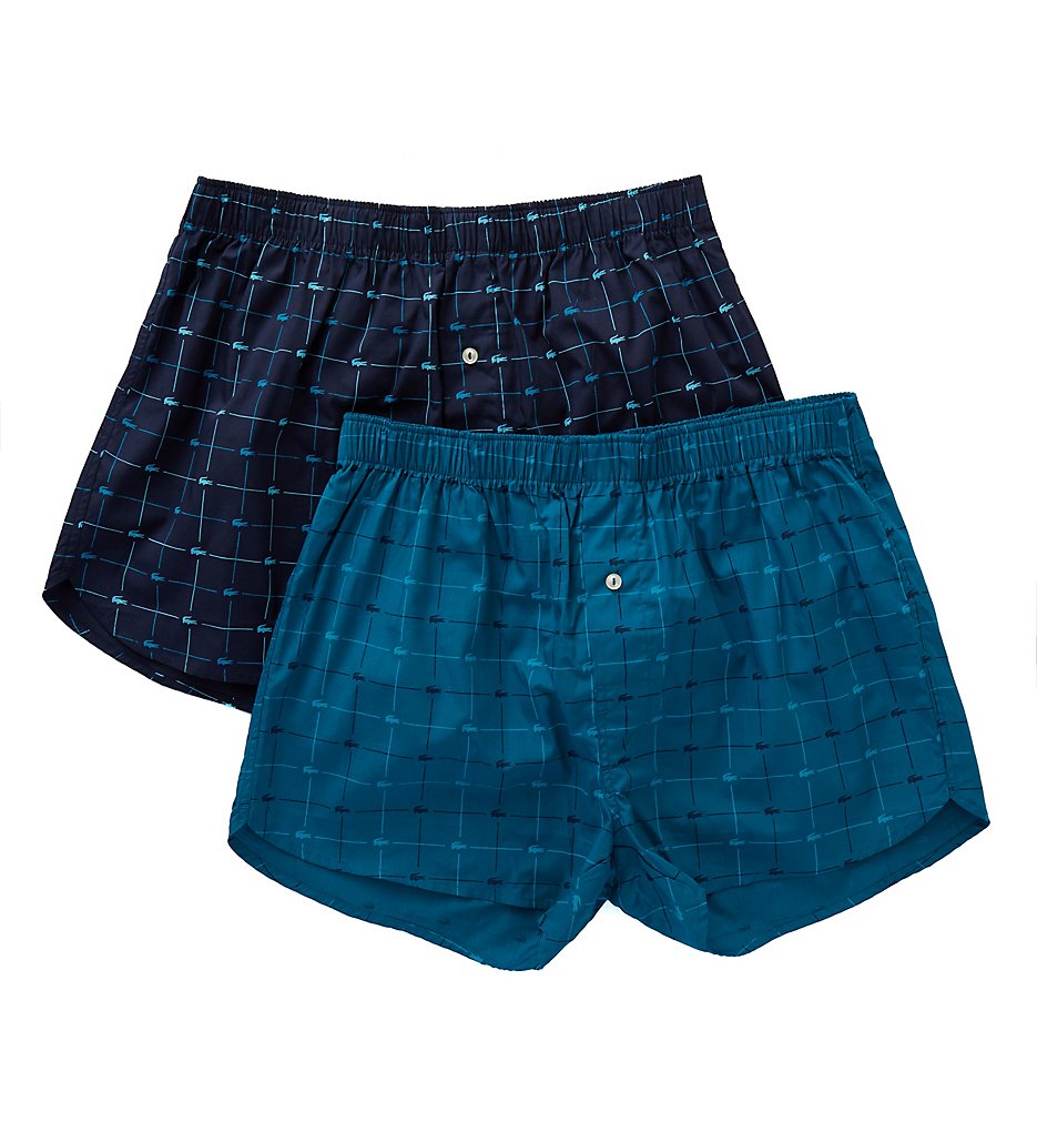 Lacoste RAM8619 Authentics Crocs 100% Cotton Boxer - 2 Pack (Black/Teal)